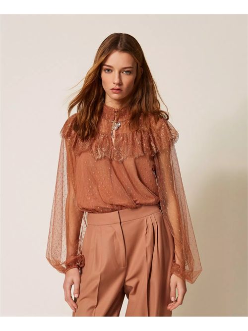 Blusa in tulle plumetis e pizzo TWINSET | TP2772/13168